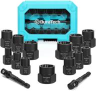 🔧 duratech 15-piece impact bolt & nut remover set: extractor socket tool set with 2 hex adapters, storage box, premium cr-mo steel construction, sae & metric sizes logo