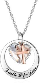 img 4 attached to Sterling Silver and Rose Gold/Gold Cross Necklace with 'Faith Hope Love' Charm Pendant, Adorned with Austrian Crystal - Enhanced SEO