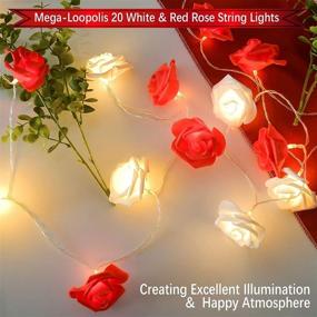 img 1 attached to 🌹 Romantic Valentine's Day Rose String Lights: Elegant 10 ft 20 LED Battery Operated Flower LED Lights for Anniversary, Wedding, Birthday Decorations - Red and White, Large Diameter 2.7 inch