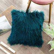 🦄 ojia deluxe mongolian faux fur throw pillow cover - super soft plush cushion case in teal blue (18 x 18 inch) логотип