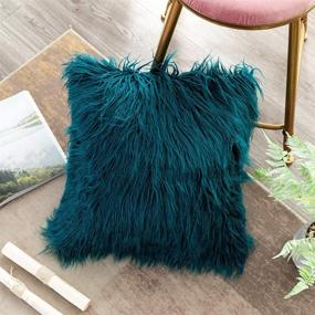 img 4 attached to 🦄 OJIA Deluxe Mongolian Faux Fur Throw Pillow Cover - Super Soft Plush Cushion Case in Teal Blue (18 x 18 Inch)