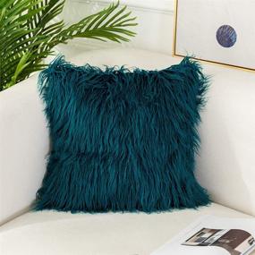 img 3 attached to 🦄 OJIA Deluxe Mongolian Faux Fur Throw Pillow Cover - Super Soft Plush Cushion Case in Teal Blue (18 x 18 Inch)