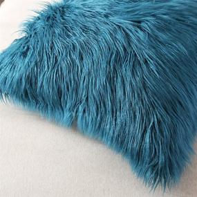 img 1 attached to 🦄 OJIA Deluxe Mongolian Faux Fur Throw Pillow Cover - Super Soft Plush Cushion Case in Teal Blue (18 x 18 Inch)