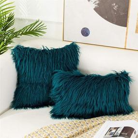 img 2 attached to 🦄 OJIA Deluxe Mongolian Faux Fur Throw Pillow Cover - Super Soft Plush Cushion Case in Teal Blue (18 x 18 Inch)