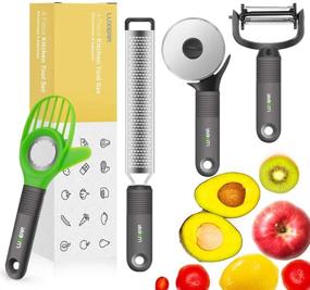 img 4 attached to 🍽️ 4-Piece Kitchen Tool Set - Fruit Peeler, Pizza Wheel, Cheese Zester, Avocado Slicer - Stainless Steel Blades with Silicone Handle, by LUXEAR