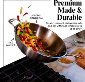 img 1 attached to 🍳 Willow & Everett Wok Pan - Non-Stick Stainless Steel Stir Fry Pans With Domed Lid & Bamboo Spatula - Scratch Proof Cookware For Gas, Induction, or Electric Stoves