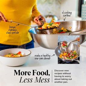 img 3 attached to 🍳 Willow & Everett Wok Pan - Non-Stick Stainless Steel Stir Fry Pans With Domed Lid & Bamboo Spatula - Scratch Proof Cookware For Gas, Induction, or Electric Stoves