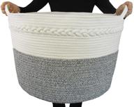 🧺 cotton rope storage basket: versatile decorative bin for home - blanket, towel, and laundry organizer, xxl size 20”x13.5” off white-black logo