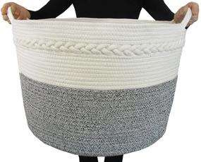 img 4 attached to 🧺 Cotton Rope Storage Basket: Versatile Decorative Bin for Home - Blanket, Towel, and Laundry Organizer, XXL Size 20”X13.5” Off White-Black