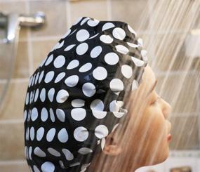 img 2 attached to 🚿 Reusable Waterproof Shower Cap for Women - Terry Lined, Washable, Black and White - Best Hair Cover for Bathing