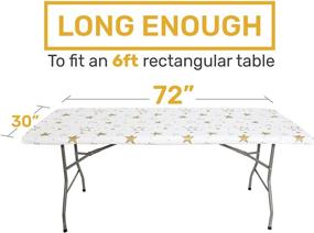 img 2 attached to 🌊 Waterproof Plastic Vinyl Tablecloth Elastic Edged Rectangular Fitted Picnic Cover - Gold Patterned | Fits 6 ft 30"x72" Rectangle Folding Table - Indoor/Outdoor Tablecloths for Home