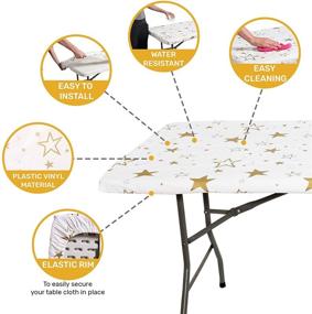 img 3 attached to 🌊 Waterproof Plastic Vinyl Tablecloth Elastic Edged Rectangular Fitted Picnic Cover - Gold Patterned | Fits 6 ft 30"x72" Rectangle Folding Table - Indoor/Outdoor Tablecloths for Home