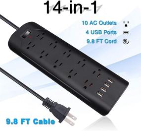 img 2 attached to ⚡ Black 2 Prong Power Strip with 9.8FT Extension Cord, USB Ports, and Surge Protector