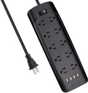 ⚡ black 2 prong power strip with 9.8ft extension cord, usb ports, and surge protector logo