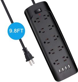 img 3 attached to ⚡ Black 2 Prong Power Strip with 9.8FT Extension Cord, USB Ports, and Surge Protector