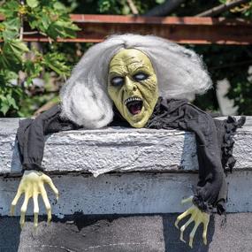 img 2 attached to 🧟 Enhance your Halloween ambiance with Prextex Posable Skeletal Hands Gray Haired Zombie Skull - Finest Halloween Decoration Prop
