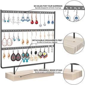 img 2 attached to 📿 Elegant 3-Tier Earrings Organizer: Metal and Wood Jewelry Display Stand for Women and Girls