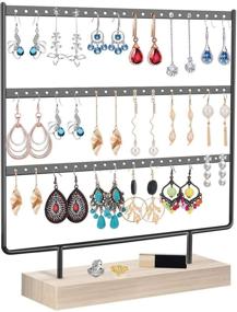 img 4 attached to 📿 Elegant 3-Tier Earrings Organizer: Metal and Wood Jewelry Display Stand for Women and Girls