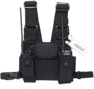 🎒 abbree front pack pouch holster vest rig chest bag for baofeng two way radio uv-5r bf-f8hp uv-82 tyt motorola midland (black) - durable carry case for easy access logo