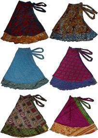 img 4 attached to 👗 Wevez Two Layer Silk Sari Magic Wrap Skirt / Dress - Assorted Color / Print 3 Pack