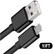 🔌 высокоскоростной длинный usb кабель 10ft к micro usb: быстрая зарядка и быстрая передача данных для kindle fire, samsung galaxy, lg, ps4 - черный логотип