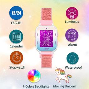 img 3 attached to 🦄 Venhoo Kids Digital Watch: Unicorn Dial, LED Lights, Alarm & Stopwatch - Perfect Sports Wrist Watch for Little Girls and Children