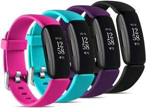 img 4 attached to Браслеты Maledan Fitbit Inspire 2: 4 штуки, маленькие, черно-лиловые/изумрудные/розовые, для женщин и мужчин