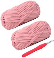 2-pack pink t-shirt yarn for crocheting projects - knitting yarn for diy bag, blanket, cushion, carpet, and more! includes 2 skeins (3.5 ounce x 2, 35 yard x 2) and one crochet hook logo