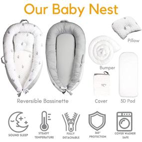 img 3 attached to 🦖 Troyanity Baby Lounger: Deluxe Co-Sleeping Baby Nest with Adjustable and Reversible Ultra Soft Cotton - Grey Dino Design