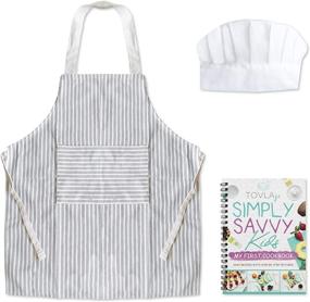 img 3 attached to 👩 Tovla Jr. Kids Cookbook Set: Apron, Hat & Pocket | Fun Cotton Canvas for Baking, Painting, Gardening | Ages 4-10