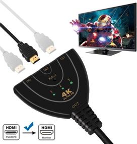 img 3 attached to 🔀 4K HDMI Switch | 3 Port HDMI Switcher (3 in 1 Out) with High Speed Pigtail Cable - Supports Full HD 4K, 1080P, and 3D Player