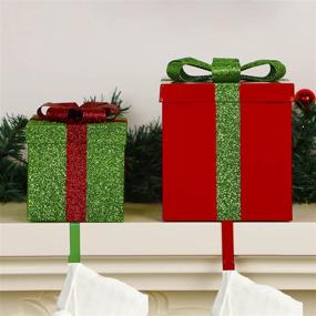 img 4 attached to 🎁 Joliyoou Christmas Stocking Holder: Set of 2 Metal Gift Box Stocking Holders for Mantle Decor