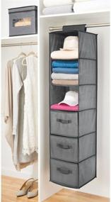 img 3 attached to mDesign Long Soft Fabric Over Closet Rod Hanging Storage Organizer - 3 Shelves & 3 Drawers - Charcoal Gray