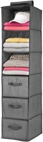 img 4 attached to mDesign Long Soft Fabric Over Closet Rod Hanging Storage Organizer - 3 Shelves & 3 Drawers - Charcoal Gray