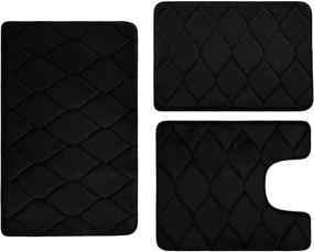 img 4 attached to 🛀 Colorxy Memory Foam Bathroom Rugs Set - Water Absorbent, Super Soft Non-Slip Bath Mat, Washable Ogee Design - 3 Piece Bathroom Mat Set, Small/Large/Contour Size, Black