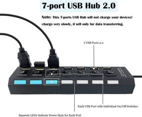img 3 attached to Black 7-Port USB Hub 2.0 with On/Off Switches, LED Indicators - Ideal for Laptop, Computer, PC, Keyboard, Mouse, Flash Drive & More