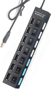 img 4 attached to Black 7-Port USB Hub 2.0 with On/Off Switches, LED Indicators - Ideal for Laptop, Computer, PC, Keyboard, Mouse, Flash Drive & More