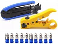 🔧 gaobige coaxial compression tool kit: adjustabale crimper for rg6 rg59 rg11 75-5 75-7 coaxial cable, includes coaxial cable stripper and 10pcs f compression connectors - blue logo