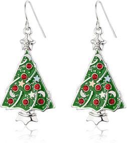 img 4 attached to 🌲 RareLove Green Christmas Tree Star Moon Rhinestone Dangle Earrings - Festive Holiday Statement Jewelry