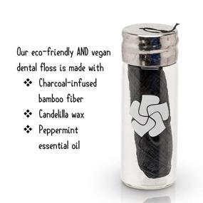 img 1 attached to Organic Vegan Dental Floss with Activated Charcoal, Eco-friendly Bamboo, Natural Candelilla Wax, Peppermint Flavor – Refillable Glass Dispenser and 33yd Spool