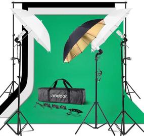img 3 attached to Набор для освещения с зонтами для фотографии Andoer с поддерживающей системой фона 6,6 x 10 футов, 3 муслиновых фона, 3 зонта для студии портретной съемки.