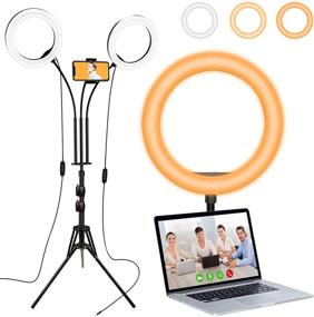 img 4 attached to 🌟 Dimmable LED Selfie Ring Lights with Tripod Stand and Phone Holder - Perfect for Laptop Light, Video Conference Recording, Zoom Meetings, Makeup, Live Streaming, YouTube Vlogging, Selfie Photography, and Computer Usage