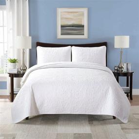 img 4 attached to Soft and Stylish: Soul & Lane Solid White 100% Cotton 2-Piece Quilt Set - Twin with 1 Sham, Floral Modern Quilted Bedspread