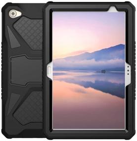 img 4 attached to 📱 Foluu Heavy Duty Silicone+Hard PC Bumper Full-Body Protective Shockproof Cover with Kickstand for Huawei MediaPad M5 Lite 10 10.1 Inch 2018 - Black