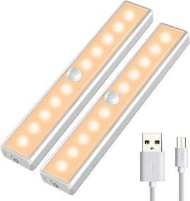 img 4 attached to 🔦 OUSFOT Under Cabinet Lighting, 10 Led Closet Lights with Motion Sensor, Indoor Wireless USB Rechargeable Battery, Includes 4 Magnetic Strips for Cupboard, Wardrobe, Stairs, Wall - Upgraded Version (2 Pack)