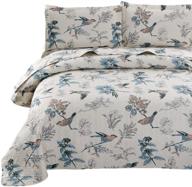 vitale jacquard birds floral summer bedspread set - queen size quilts coverlet set full/queen with queen pillow shams, lightweight bedspreads home decor in blue cream logo