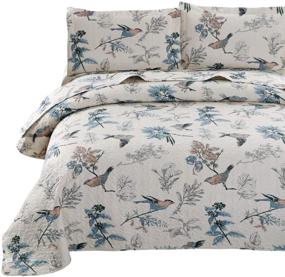 img 4 attached to VITALE Jacquard Birds Floral Summer Bedspread Set - Queen Size Quilts Coverlet Set Full/Queen with Queen Pillow Shams, Lightweight Bedspreads Home Decor in Blue Cream