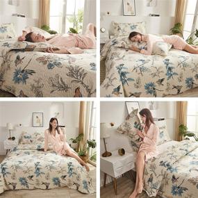 img 2 attached to VITALE Jacquard Birds Floral Summer Bedspread Set - Queen Size Quilts Coverlet Set Full/Queen with Queen Pillow Shams, Lightweight Bedspreads Home Decor in Blue Cream