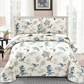 img 3 attached to VITALE Jacquard Birds Floral Summer Bedspread Set - Queen Size Quilts Coverlet Set Full/Queen with Queen Pillow Shams, Lightweight Bedspreads Home Decor in Blue Cream