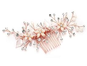 img 4 attached to 💍 Exquisite Mariell Handmade Rose Gold Bridal Hair Comb with Pearls, Crystals & Hand-Enameled Matte Petals: A Stunning Headpiece for Unforgettable Weddings